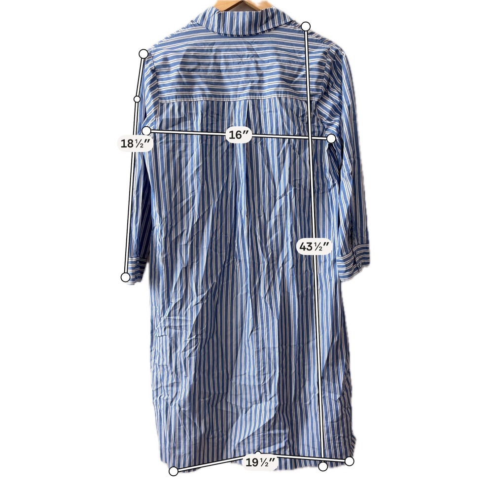 Johnny Was Blue White Striped Cotton Midi Shirt Dress Long Sleeve Small R36422-D - Picture 6 of 6